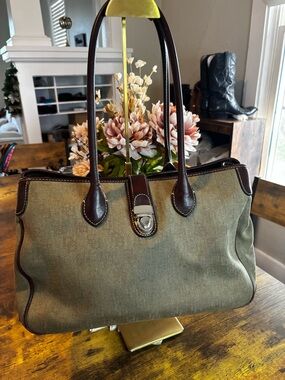Dooney Bourke Canvas Leather Tote Brown DB Monogram Bag